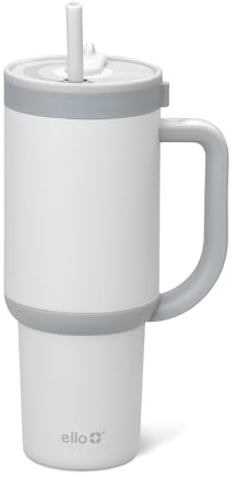 Ello Oasis 30oz Insulated Stainless Steel Tumbler with Straw, Grayscale | Insulated stainless steel cup with handle, retracting straw, leakproof lid, keeps cold 24 hours, cupholder fit