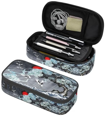 BHHJKK Großes Federmäppchen, Federmäppchen mit Reißverschlussfächern, Schreibwaren, Federmäppchen für Kinder, Teenager, Studenten, Schulbedarf, Japanische rote und schwarze Wellenmalerei,