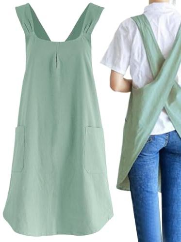 Generisch Delantales de lino de algodón, delantales de color sólido, delantal de cocina de algodón suave, con bolsillos, estilo japonés, cruzado, espalda, delantal de cocina, literatura, arte,