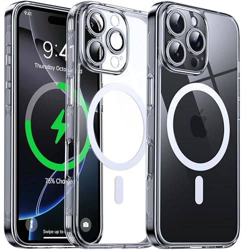Flyzoo Clear Magnetic Case for iPhone 16 Pro Max (6.9'') with Camera Protector, [Compatible with MagSafe] [Non-Yellowing] [Shockproof & Antiscratch] Hard Transparent Cover with Silicone Edge, Clear