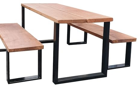 H. Pawlik GmbH Sitzgruppe Woodhood (200cm lang) Gartenmöbel Massivholz Eiche | Sitzgarnitur Garnitur Holztisch | Stahl-Untergestell