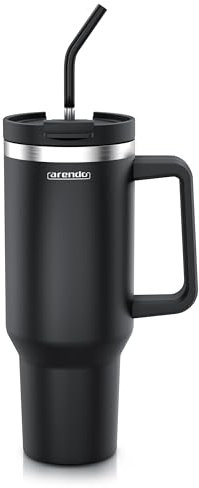 arendo Botella Agua Termica con Pajita 1,2L, Tumbler Taza Termica para llevar, Termo conserva el frío 12h y el calor 6h, Vaso Termico Sin BPA, Botella Agua Acero Inoxidable con Pajita y Cepillo