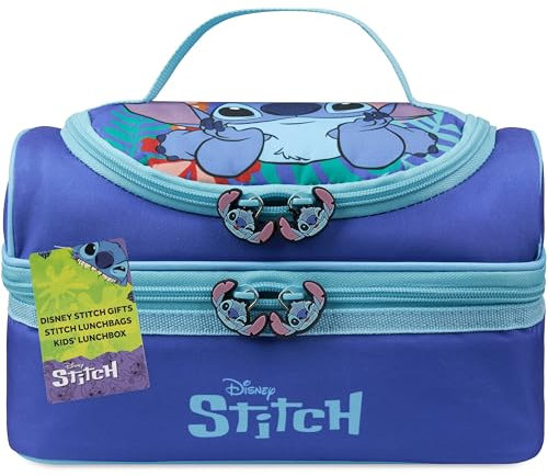 Get Trend Disney Stitch Bolsa Termica Porta Alimentos Infantil Bolso con Compartimento Comida Aperitivo para Escuela y Picnic (Azul Stitch)