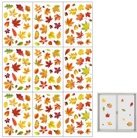 9 Stück Fensterbilder Frühling Herbst Deko Fenster,Herbstdeko Fenster Kinder,Fall DIY Fensterbilder Herbst Wiederverwendbar,Autumn Decor,Bastelset fensterbilder herbst Kinder,Autumn Decoration