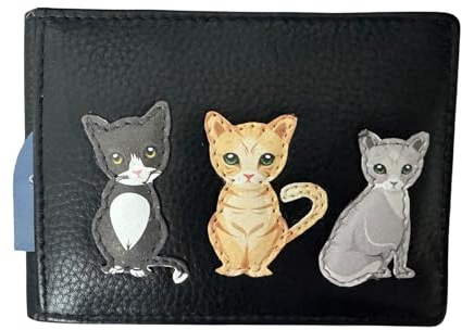 Mala Leather Cat Appliqué ID & Card Holder – Genuine Nappa Leather – 12 Slot Compact Purse – 10 x 7 x 1 cm (Black)