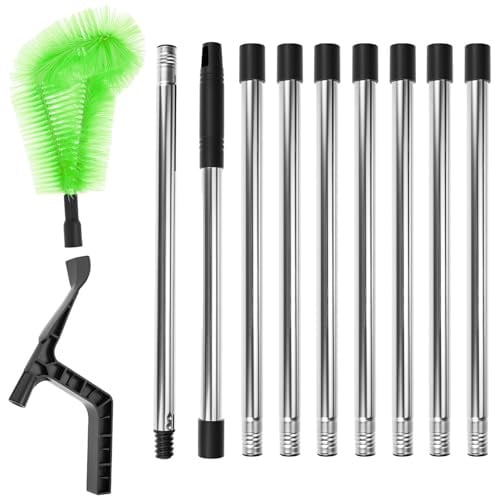 QWORK® 325 cm Brosse de gouttière réglable, 2-en-1 nettoyeur de gouttière avec brosse et pelle, pour gouttières, lustres et toits