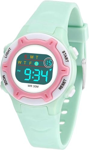Ayybboo Montre Enfant Numérique Garçon Fille,Montres Digitale Sport avec LED 7 Couleurs Lumineuse,Étanche 43M,Alarme,Chronomètre,Date,Cadeaux pour Enfants