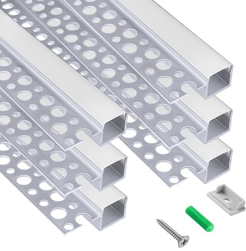 inShareplus LED Trockenbauprofil, 3,3 ft/1 m, 6er-Pack Aluminiumkanal mit milchiger Abdeckung; 13mm trimless LED-Strip-Diffusor für Unterbau, Regal, Wand, Tisch, Decke und Ecken(Retrofit)