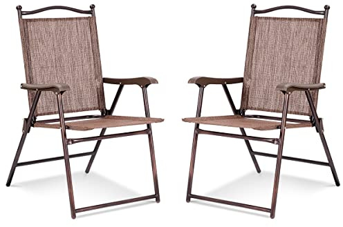 COSTWAY 2er Set Gartenstühle klappbar, Hochlehner wetterfest Gartenstuhl Klappstuhl bis 120 kg, Terrassenstühle mit Armlehnen für Garten, Terrasse, Pool, Braun