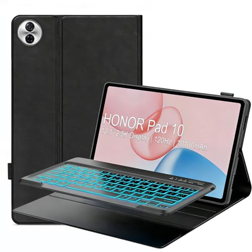 LZHIOs Keyboard Case Compatible with HONOR Pad 10 12.1 (2025) – Wireless Bluetooth Backlit Keyboard with Magnetic Detachable Design, Multi-Angle Stand, Auto Sleep/Wake, Black