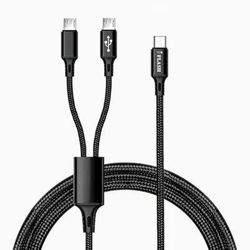 IFLASH Cavo di ricarica sdoppiatore MicroUSB a doppia porta da 1,8 m, per alimentare fino a due dispositivi micro USB contemporaneamente da una singola porta USB di tipo C, compatibile con tutti i