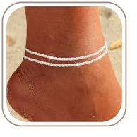 HARJJME Fußkettchen für Damen Silber 925 Gold Fussketten für Frauen Doppelte Herz Perlen Plättchen Twist Infinity Fußkette Verstellbare Layered Sommer Strand Fußschmuck (Glitzer Optik-Silber)