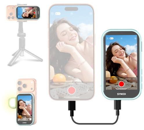 SYNCO XView M4 AI Selfie Monitor Screen with Light for iPhone 7-17 (Blau) | KI-Gestensteuerung, 4K ohne Verzögerung, Kabellos & Kabelgebunden, 3 Std. Akku, Lautsprecher für Vlogs & Livestreams