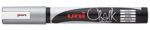 uni-ball 186211 - Fenster- & Kreidemarker UNI CHALK PWE-5M, 1,8 - 2,5 mm, Rundspitze, silber