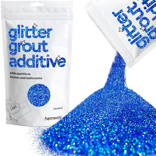 Hemway Glitter Grout Additive - Sapphire Blue Holographic | Ultrafine Flakes for Adding Sparkle to Kitchen & Bathroom Tiles | Enhance Your Indoor Grouting Projects with a Sparkly Effect | 100 g