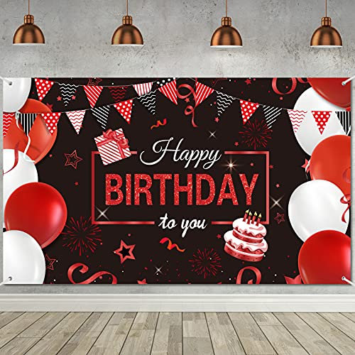 Leinwand-Banner für Geburtstag, Rot und Schwarz, Hintergrundbanner Happy Birthday, extra groß, Party-Dekoration für Geburtstagsfeier, Frauen Mädchen, 72,8 x 43,3 Zoll