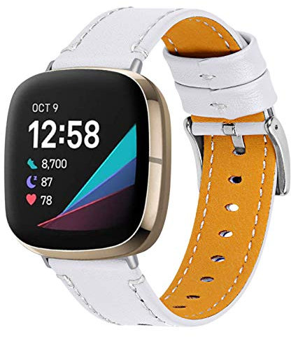 AISPORTS Kompatibel mit Fitbit Sense Strap/Fitbit Versa 3 Armband Leder für Damen Herren,Weiches Atmungsaktives Leder Sportarmband mit Metallschnalle Ersatzarmband für Fitbit Sense/Fitbit Versa 3
