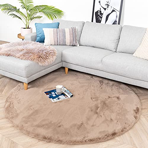 FRAAI | Home & Living Hochflor Teppich Rund - Comfy Supreme Taupe - Shaggy, Einfarbig - Modern, Skandinavisch - Wohnzimmer, Esszimmer, Schlafzimmer - Fellteppich - Carpet