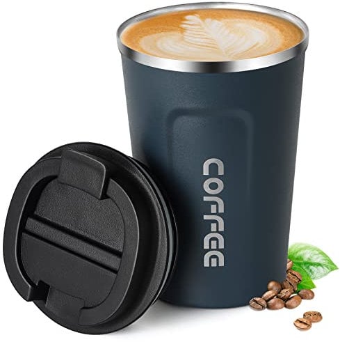 Smilatte 13oz (380ml) Vacuum Insulated Travel Mug, Leakproof Double Wall Stainless Steel Reusable Coffee Cup with Lid for Hot & Cold Drinks, Matte Texture Blue