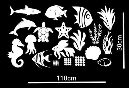 Wandsticker Sticker Wand Kleber Deko Set Aufkleber Fische Fliesen Vinil (Weiß Matt)
