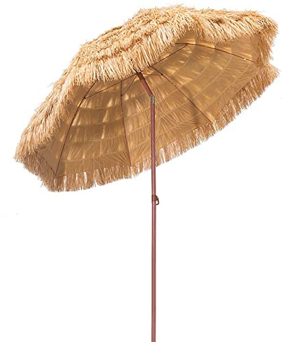 ASQUAR Sonnenschirm Balkon Hawaii Strandschirm Windfest Stabil Marktschirm Knickbar, Gartenschirm, Neigefunktion, Sonnenschutz, UV-Schutz, Nachahmung von Stroh 200cm