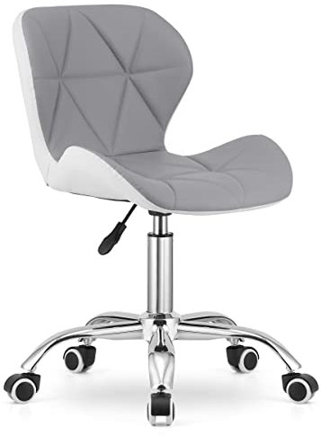Home Collective Drehstuhl Bürostuhl Schreibtischstuhl Polster aus Kunstleder hellgrau und Weiss | höhenverstellbar mit ergonomischer Sitzfläche