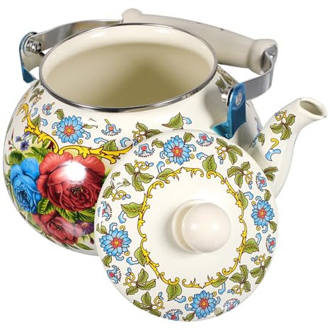 Cabilock Pentola Smaltata Bollitore Per Il Tè Caffettiera Smaltata Bollitori Per Il Tè Con Manico Freddo Bollitore Floreale Con Fischio Caffè Turco Teiera in Porcellana Natale Smalto Papà
