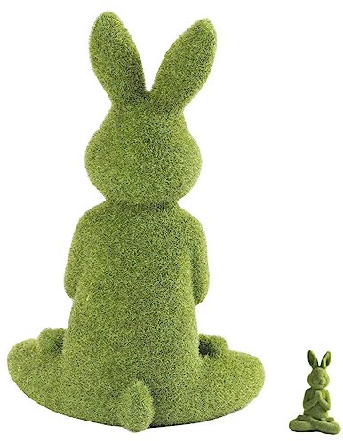 MERRYHAPY Kaninchen Plüschtier Ostern Osterhase Osterhasen-Dekoration Hasenfiguren Aus Moos Künstliches Moos-Kaninchen-dekor Fengshui Hasenfigur Ostergartenfiguren Beflockung Ornamente Yoga