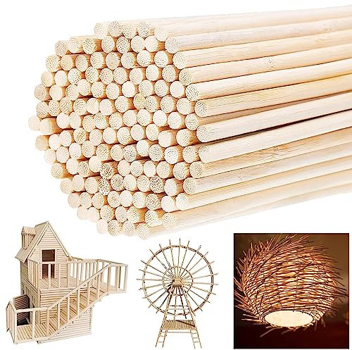 Lot de 150 bâtonnets ronds en bois - 300 mm x 4 mm - Bâtonnets ronds en bois - Pour travaux manuels, chevilles en bois pour projets artistiques, décoration, bricolage, modèles architecturaux