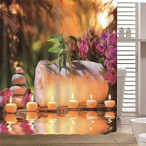 ENFETE Rideau de Douche 3D Bougies Rideaux de Douche Pierre Imperméable Anti Moisissure Rideau Salle de Bain Décor pour Baignoire Rideau Douche 120 x 200 cm, 8 Crochets