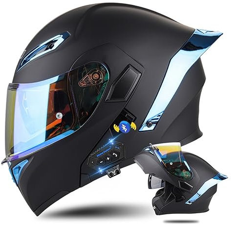 Klapphelm mit Bluetooth, Bluetooth Integralhelm Motorradhelm mit Doppelvisier, ECE Zertifiziert Lila Helm für Erwachsene Frauen Männer Hohe Qualität Helm, Roller-Mofa -Moped-Helm