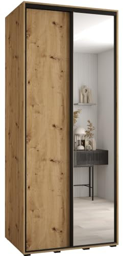 Kleiderschrank mit Spiegel Davos 3 Garderobenschrank - Schrank Schlafzimmer - Mehrzweckschrank 2 Schiebetüren - Regalen - Flur Möbel - Kleiderstange Schrank - Allzweckschrank - closet - Gaderobe