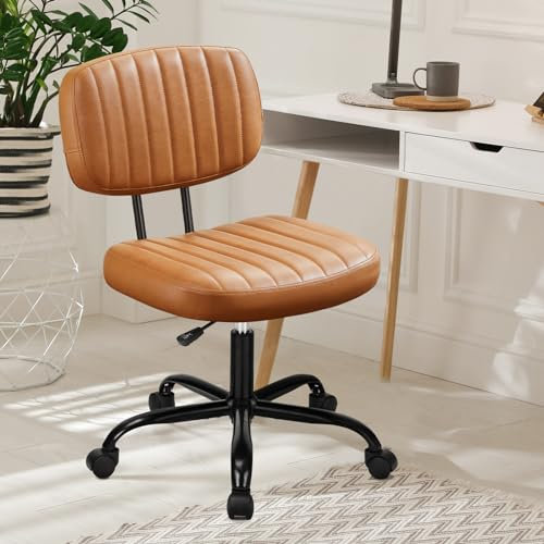 DUMOS Klein Bürostuhl ohne Armlehne - EIN Bequemer Schreibtischstuhl, Lendenwirbelstütze Drehstuhl mit Rollen, Bürosessel Geeignet für Büro, Studie, Wohnzimmer und andere Umgebungen new93-BROWN