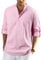 Enlision Mens Pink Cotton Linen Shirts Long Sleeve Shirt Button Down Henley Shirts Lightweight Casual Plain Tops for Men 4XL