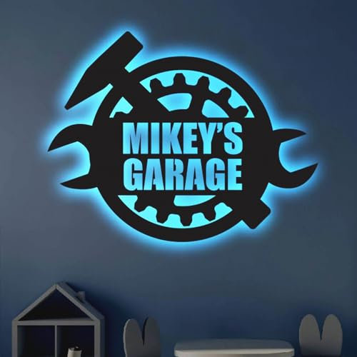 Personalisiertes LED Garage Metallschild | Leuchtende Wandkunst Für Zuhause Und Garage | Garagen Wandkunst | Garage Neon Sign Zum Vatertag | Garage LED Kunstschild