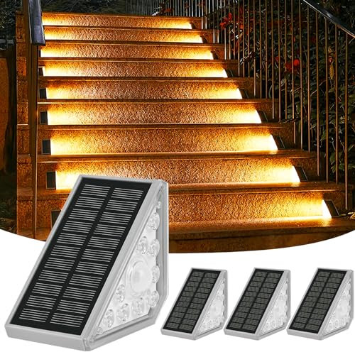 Weinsamkeit Lámparas Solares para Exteriores con Sensor de Movimiento, Set de 4 Luces Solares para Escaleras Exteriores - 1200mAh/3000K/IP65, Luz Solar para Pasillos, Escaleras, Caminos