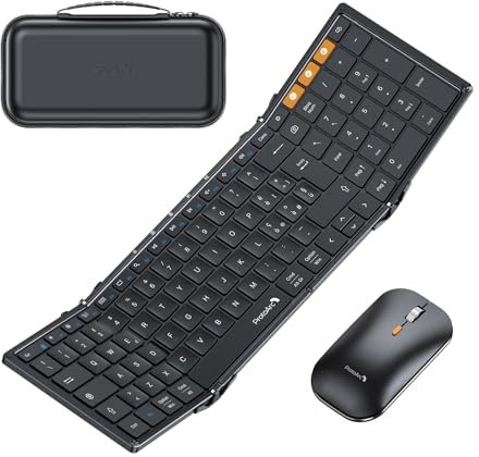 ProtoArc Tastiera Pieghevole e Mouse Wireless, XKM01 Full-Size Tastiera Bluetooth Layout Italiana, Mouse e Tastiera Portatile per iPad Tablet PC Telefono Android Windows iOS