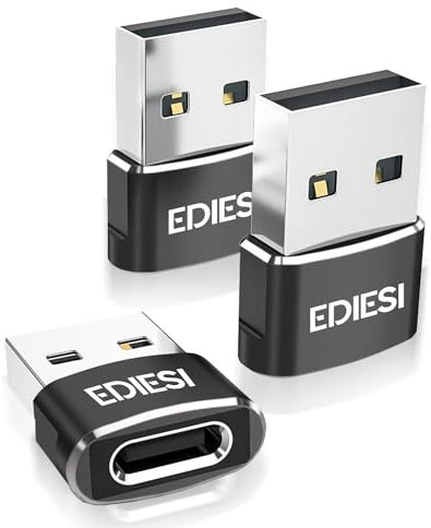 EDIESI, Adaptador USB a Tipo C, Pack 3, para Carga Rápida y sincronización de Datos, Compatible iPhone 15/14/13, iPad, Galaxy, CarPlay, AirPods (Negro)
