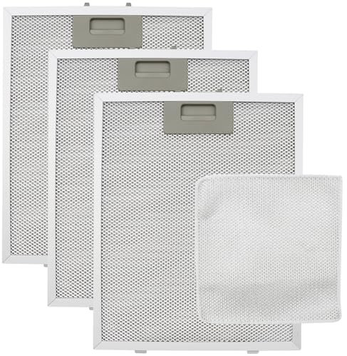 ZYKORT 3 Piezas Filtro Campana Extractora, 320×260MM Reemplazo de Filtro de Aluminio Campana Extractora con paño de limpieza de alambre, Accesorios Filtro para Campana Extractora Compatible