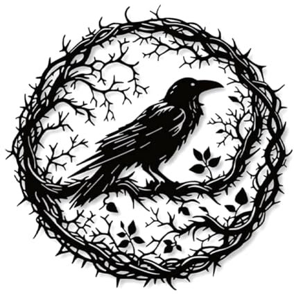 GOSIA Wandkunst aus Metall mit Raben-Vogel, Wanddekoration für Raben, Skulptur mit schwarzem Vogel, Dekoration für Haus mit einzigartigem Design für den Balkon in der Küche des Gartens