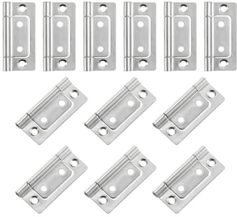 sourcing map 12Pcs 2x1 Inch Door Hinges Non-Mortise No Noise Bifold Door Hinges Plating for Cabinet Furniture Window Wardrobe, Silver Tone