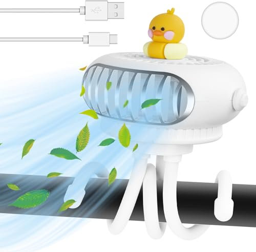 Gobesty Baby Fan for Pram, 360°Rotatable Pushchair Fan, Rechargeable USB Baby Pushchair Cooling Fans, Ultra Quiet Mini Portable Fan Handheld with LED Lights/3 Speed/Flexible Tripod