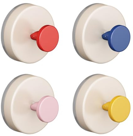 KYSUN 4 Stück Bunten Saugnapfhaken, Wasserdicht Saugnapf Haken Bad Handtuchhaken Ohne Bohren Selbstklebende Mehrzweckhaken für Wand Fliesen Küche Badezimmer Dusche (Rosa+Rot+Gelb+Blau)