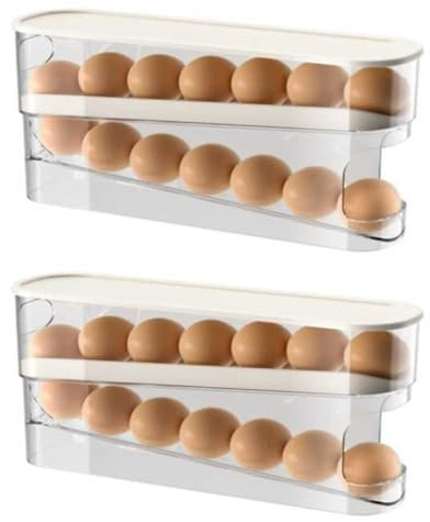 Portauova. Egg Rack Automatic Rolling Automatic Rolling Refrigerator Egg Storage Box Space Saving Egg Dispenser Suitable with Refrigerator Egg Rack for New Home Kitchen Refrigerator Countertop Cabinet