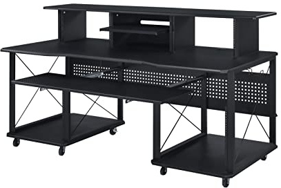 Music Studio Table with Piano Keyboard, Display Studio Table with Wooden Stand for Study and Bedroom, 183 cm