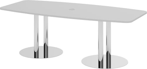 Bümö Konferenztisch oval 220x103 cm großer Besprechungstisch in grau, Besprechungstisch mit Chromsäulen, Meetingtisch für 8 Personen, XXL-Tisch für Besprechungsraum & Meeting