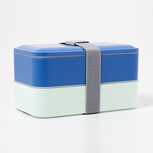 KüchenMIX-Hausmarke Lunchbox Frühstücksbox mit 2 Behälter Brotdose Frühstück Vesper Box (Blau)