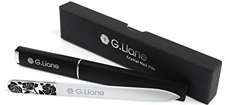 G.Liane Crystal Glass Nail File Professional Double Sided Etched Crystal Nail Files Set for Nail Art & Nail Care Alternative to Metal Nail Files Emery Boards & Buffer (Rose Black)