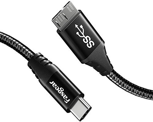 Fasgear 1 Stück 1m USB C zu Micro B Kabel Nylon Geflochtener Metallstecker Typ C zu Micro 3.0 Kabel Schnellladung 5 Gbit/s Sync Kompatibel mit Toshiba Canvio, Galaxy S5 Note 3 und mehr (Schwarz)