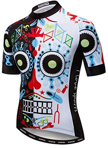 Cycling Jersey Men's Bike Jersey Bicycle Sports Top Breathable Team Mountain Road MTB Jersey Short Sleeve Summer Racing Shirts Skull Colorful Size XL